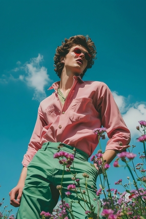 时尚潮流粉色衬衫戴墨镜帅哥图片